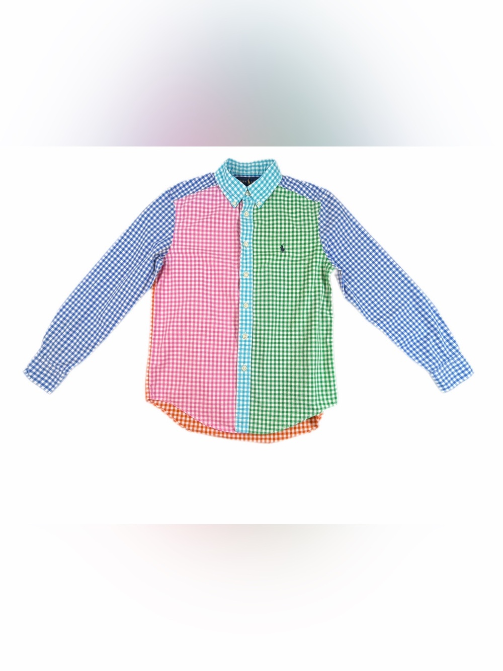RALPH LAUREN Gingham Colorblock Oxford Long Sleeve Fun Shirt - M (10-12)